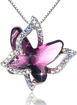 Gift Butterfly Birthstone Crystal Necklace, Silver Tone with 18 2 Chain, Necklace for Mothers Day Anniversary Birthday Gifts for Women and Daughter