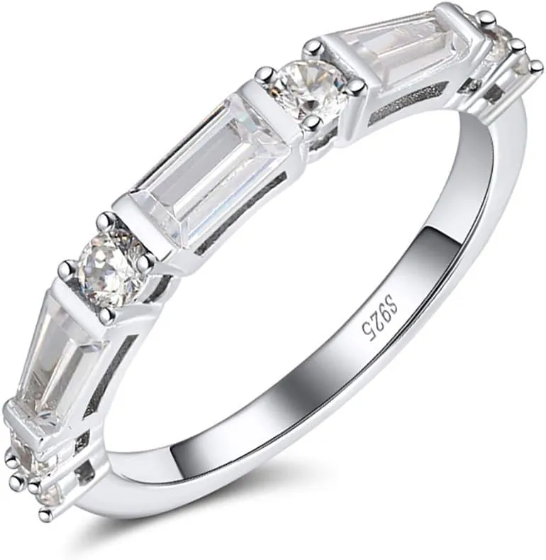 Ginger Lyne Collection Baguette Round CZ Sterling Silver Bridal Anniversary Wedding Band Ring