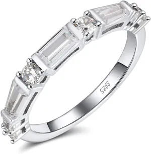 Ginger Lyne Collection Baguette Round CZ Sterling Silver Bridal Anniversary Wedding Band Ring