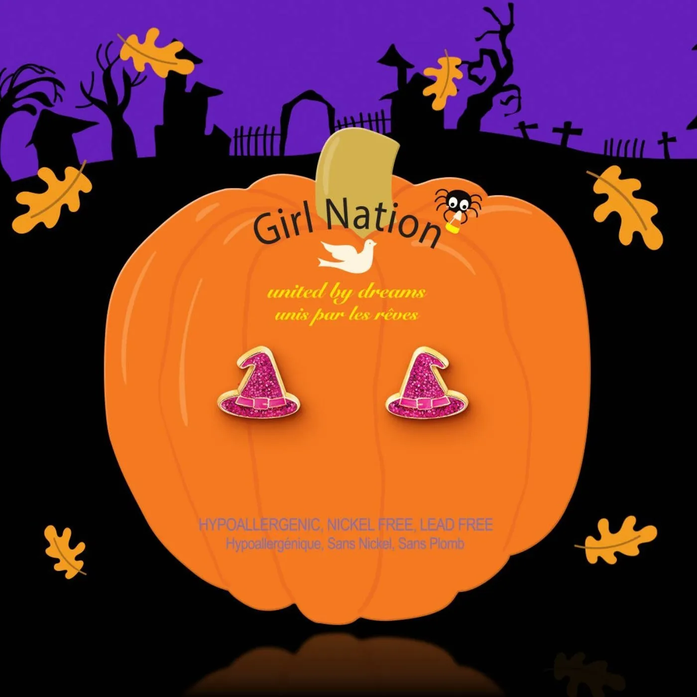 Girl Nation Halloween Glitter Witch Hat Stud Earrings