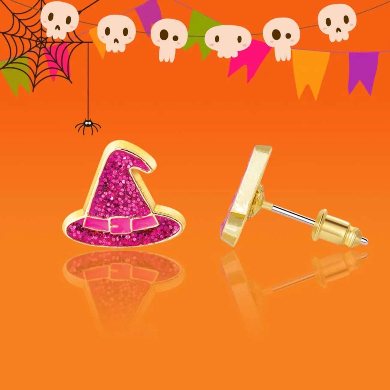 Girl Nation Halloween Glitter Witch Hat Stud Earrings