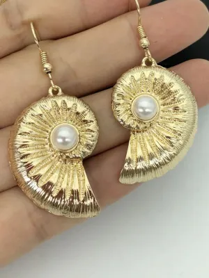 Girls Golden Pearl Seashell Mermaid Earrings
