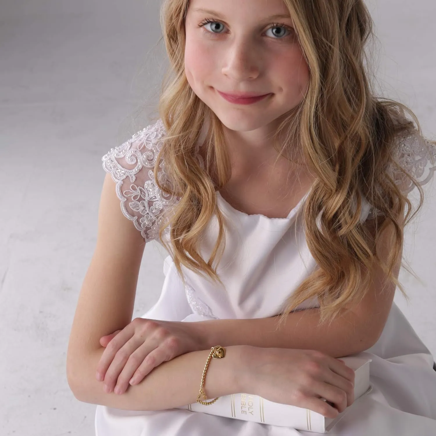 Girl's or Women's Personalized 14K Gold-Plated Cross Bracelet with Heart Plaque, First Communion Gift, Baptism, Custom Engraved Jewelry with Name