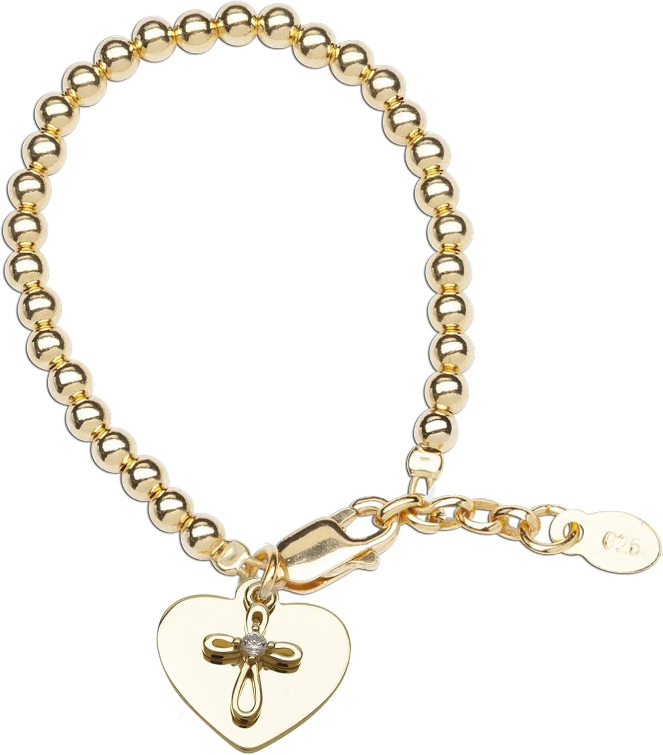 Girl's or Women's Personalized 14K Gold-Plated Cross Bracelet with Heart Plaque, First Communion Gift, Baptism, Custom Engraved Jewelry with Name