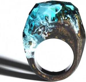 Giwotu Wooden Resin Ring Soul of The Forest Epoxy Handmade Jewelry Secret of The Magical World in A Tiny Landscape