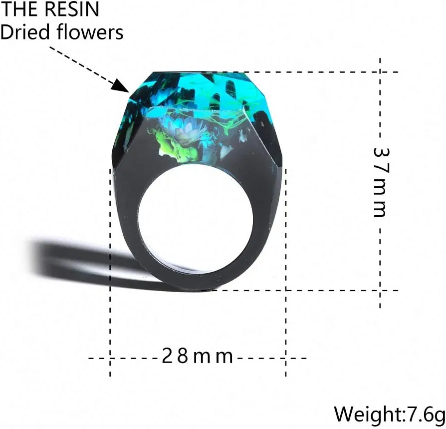 Giwotu Wooden Resin Ring Soul of The Forest Epoxy Handmade Jewelry Secret of The Magical World in A Tiny Landscape