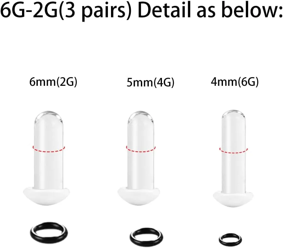 Glass Ear Gauges Stretching Kit 3 Pairs/6Pcs 16G-12G Ear Expander Plugs Short Taper Expander Solid Tunnels Body Piercing Jewelry Set