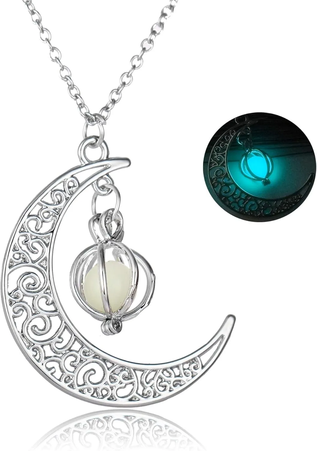 Glowing Crescent Moon Necklace for Fairy Hypoallergenic Moon and Pumpkin Fluorescent Necklace for Women Halloween Party Cosplay Jewelry Gifts, Funny Magical Glow Jewelry in the Dark