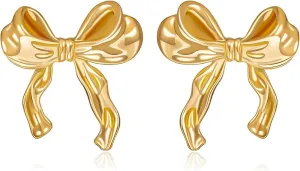 Gold Bow Earrings for Women Classic Ribbon Bow Stud Earrings Cute Bowknot Earrings Birthday Party Jewelry for Women