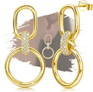 Gold Dangle Earrings for Women Trendy Sterling Silver Triple Hoop Stud Earrings Hypoallergenic Cubic Zirconia Circle Drop Dangle Earrings for Sensitive Ears Fashion Women's Earrings Christmas Gifts