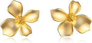 Gold Flower Earring Small Gardenia Flower Stud Earring for Women | (Gold, 1CM)