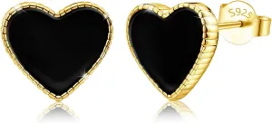 Gold Heart Stud Earrings for Women - Sterling Silver Black Heart Earrings Hypoallergenic Love Heart-Shaped Earrings for Sensitive Ears Fashion Earrings Gifts for Christmas Birthday Valentines Day