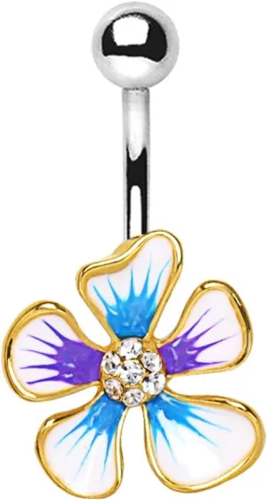 Gold Plated Jeweled Hibiscus Flower Navel Ring