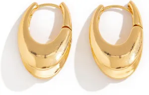 Gold Plated Oval Hoop Earrings, Chunky Statement Design, Classic Huggie Style