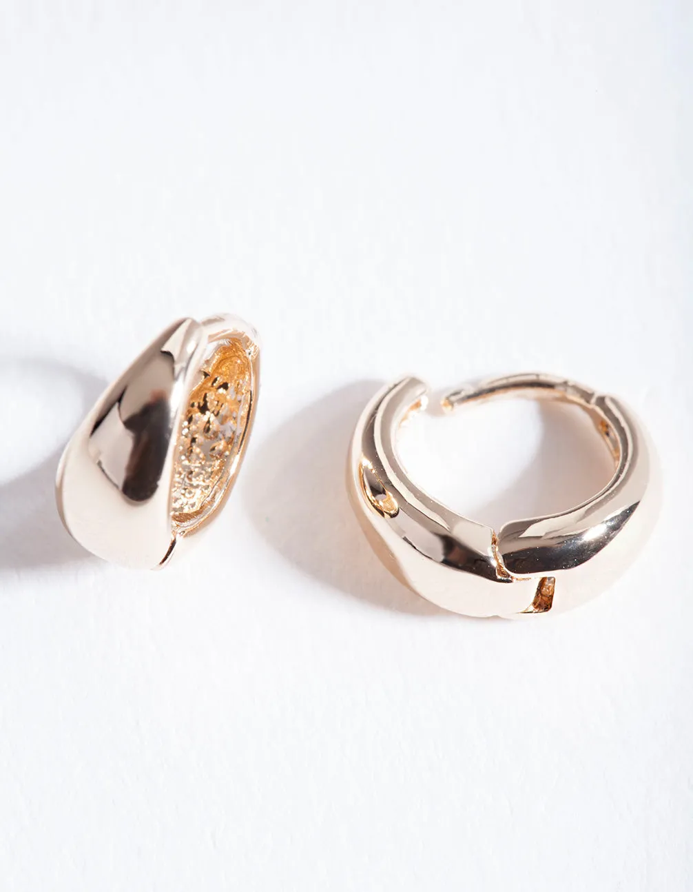 Gold Polished Chunky Huggie Earrings