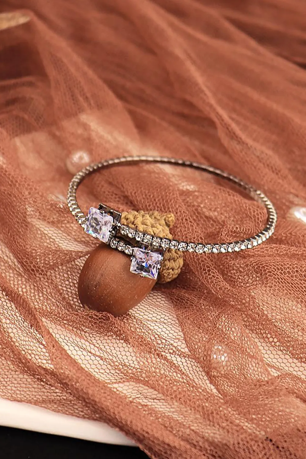 Gold Rhinestone Open Cuff Tennis Bracelets