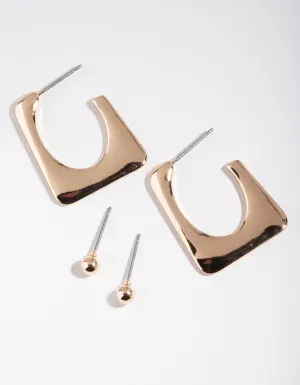 Gold Square Oval Stud Hoop Earring Pack