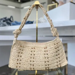 Gold Studs Beige Bag