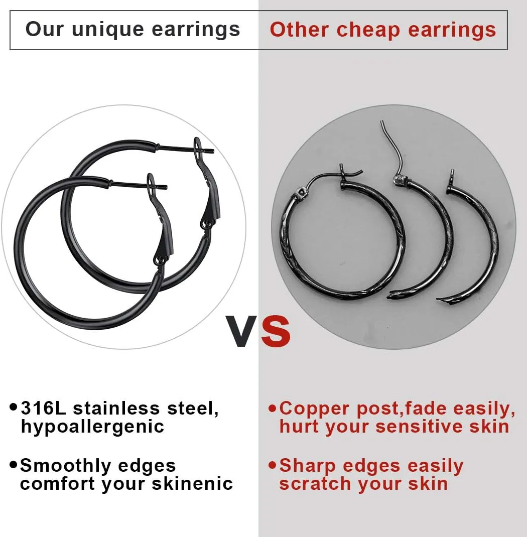 GoldChic Jewelry 1Pair/3 Pairs Classic Medium/Big Round Loop Hoop Earrings, Lightweight Hoop Earrings in Gold/Black/Silver Tone for Women Hypoallergenic Earrings (20/30/40/50/60/70/80/100mm)