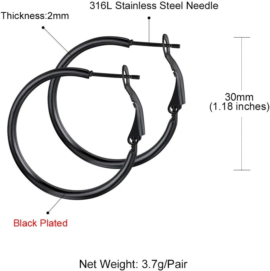 GoldChic Jewelry 1Pair/3 Pairs Classic Medium/Big Round Loop Hoop Earrings, Lightweight Hoop Earrings in Gold/Black/Silver Tone for Women Hypoallergenic Earrings (20/30/40/50/60/70/80/100mm)