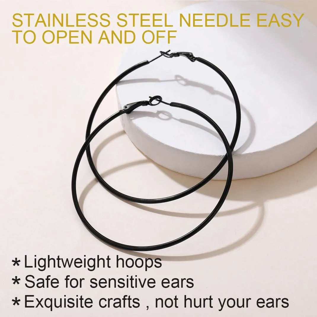 GoldChic Jewelry 1Pair/3 Pairs Classic Medium/Big Round Loop Hoop Earrings, Lightweight Hoop Earrings in Gold/Black/Silver Tone for Women Hypoallergenic Earrings (20/30/40/50/60/70/80/100mm)