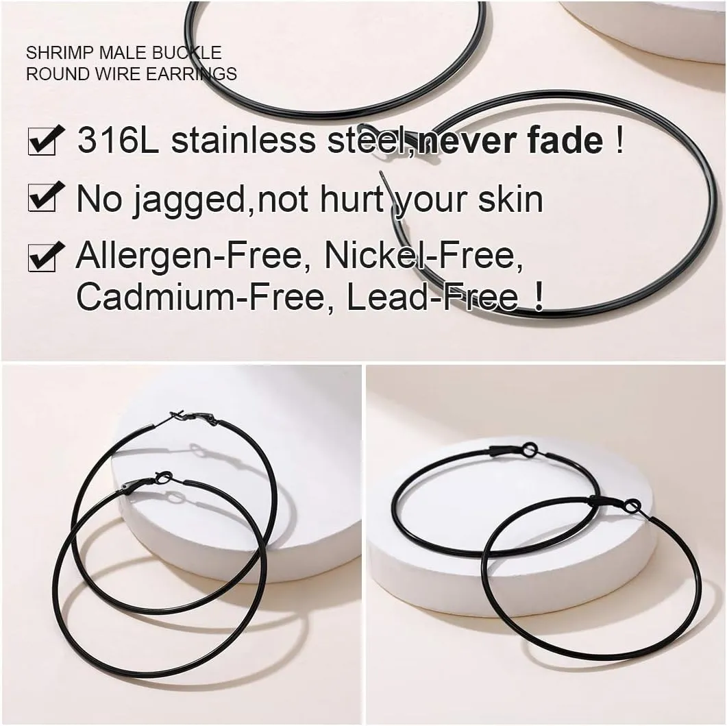 GoldChic Jewelry 1Pair/3 Pairs Classic Medium/Big Round Loop Hoop Earrings, Lightweight Hoop Earrings in Gold/Black/Silver Tone for Women Hypoallergenic Earrings (20/30/40/50/60/70/80/100mm)