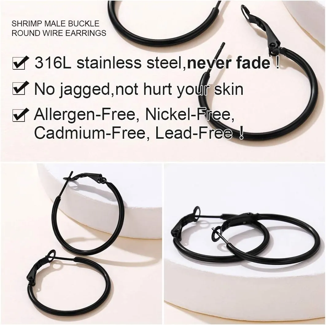 GoldChic Jewelry 1Pair/3 Pairs Classic Medium/Big Round Loop Hoop Earrings, Lightweight Hoop Earrings in Gold/Black/Silver Tone for Women Hypoallergenic Earrings (20/30/40/50/60/70/80/100mm)