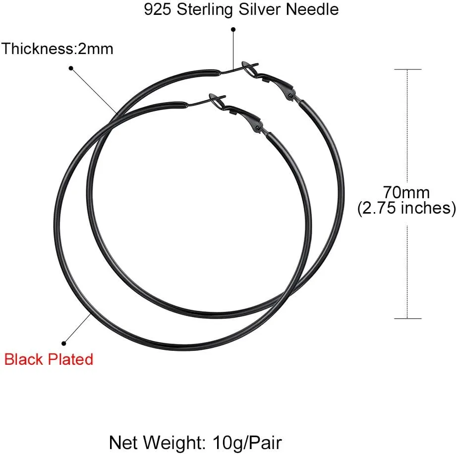 GoldChic Jewelry 1Pair/3 Pairs Classic Medium/Big Round Loop Hoop Earrings, Lightweight Hoop Earrings in Gold/Black/Silver Tone for Women Hypoallergenic Earrings (20/30/40/50/60/70/80/100mm)