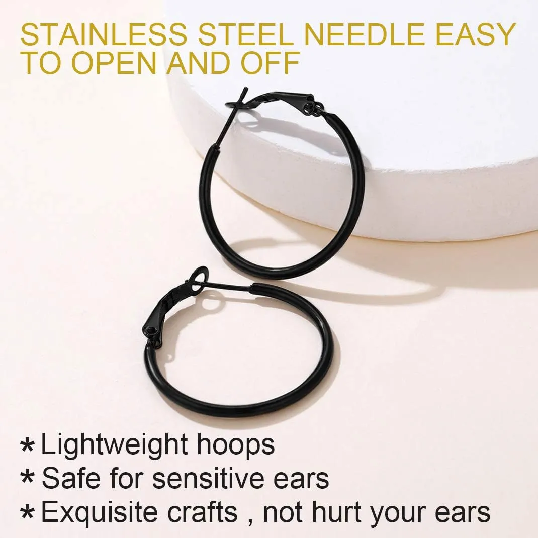 GoldChic Jewelry 1Pair/3 Pairs Classic Medium/Big Round Loop Hoop Earrings, Lightweight Hoop Earrings in Gold/Black/Silver Tone for Women Hypoallergenic Earrings (20/30/40/50/60/70/80/100mm)