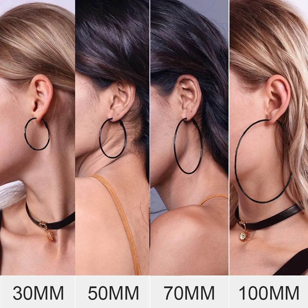 GoldChic Jewelry 1Pair/3 Pairs Classic Medium/Big Round Loop Hoop Earrings, Lightweight Hoop Earrings in Gold/Black/Silver Tone for Women Hypoallergenic Earrings (20/30/40/50/60/70/80/100mm)
