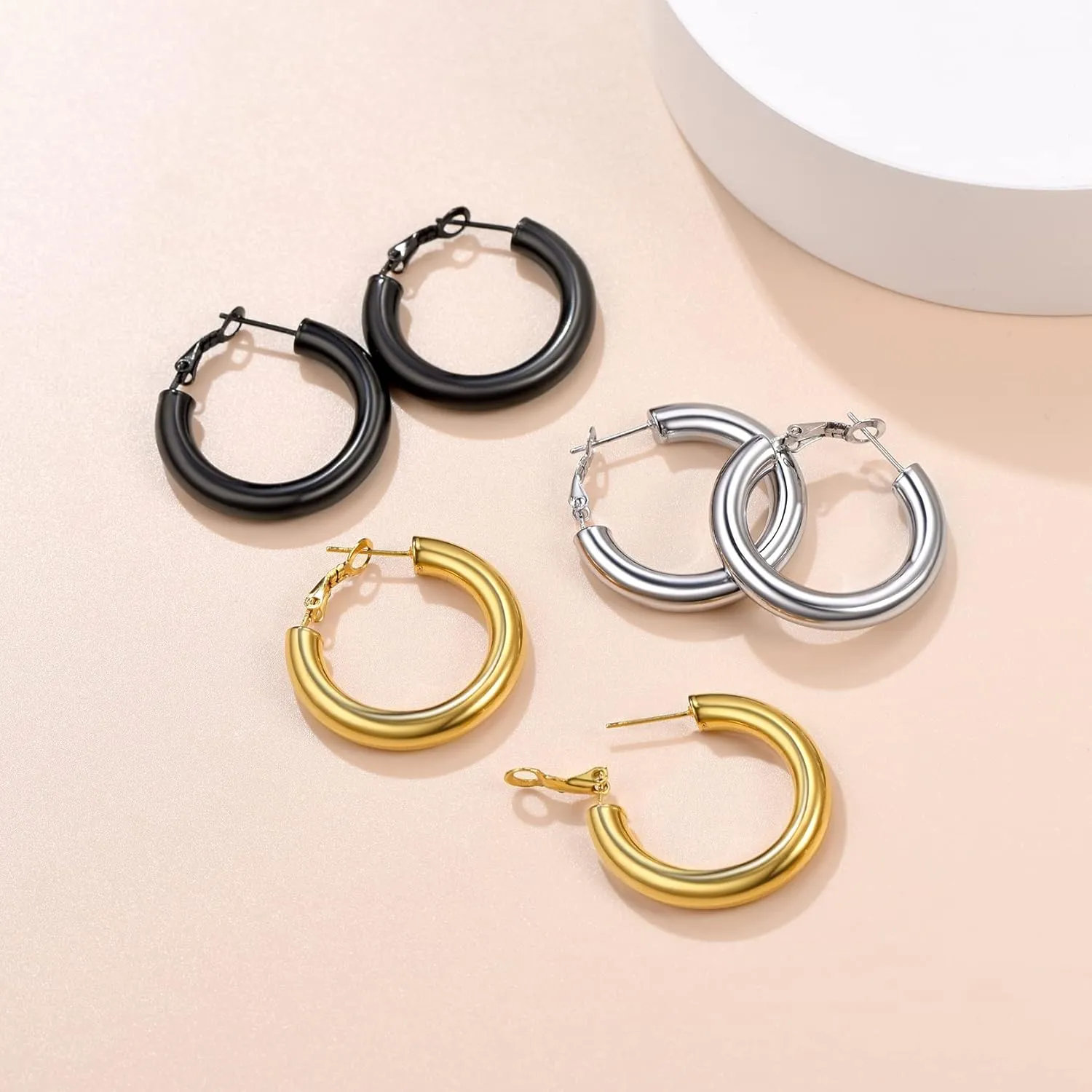 GoldChic Jewelry Stainless Steel Tube Hoop Earrings for Women 30mm/40mm/60mm/80mm,Classic Lightweight Thick Chunky Hollow Round Hoops Hypoallergenic in Rose Gold/Silver/Black Color,with Gift Box