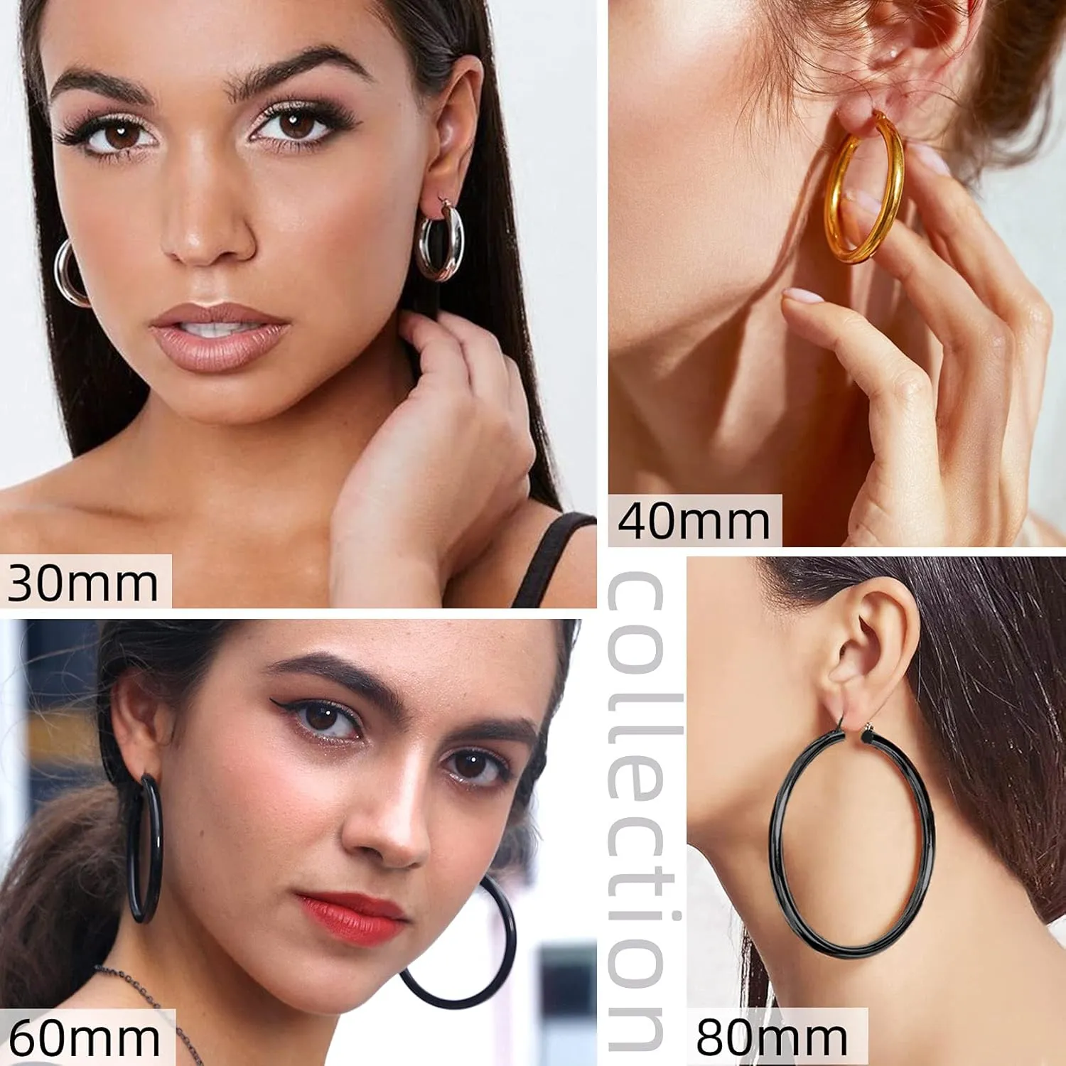 GoldChic Jewelry Stainless Steel Tube Hoop Earrings for Women 30mm/40mm/60mm/80mm,Classic Lightweight Thick Chunky Hollow Round Hoops Hypoallergenic in Rose Gold/Silver/Black Color,with Gift Box