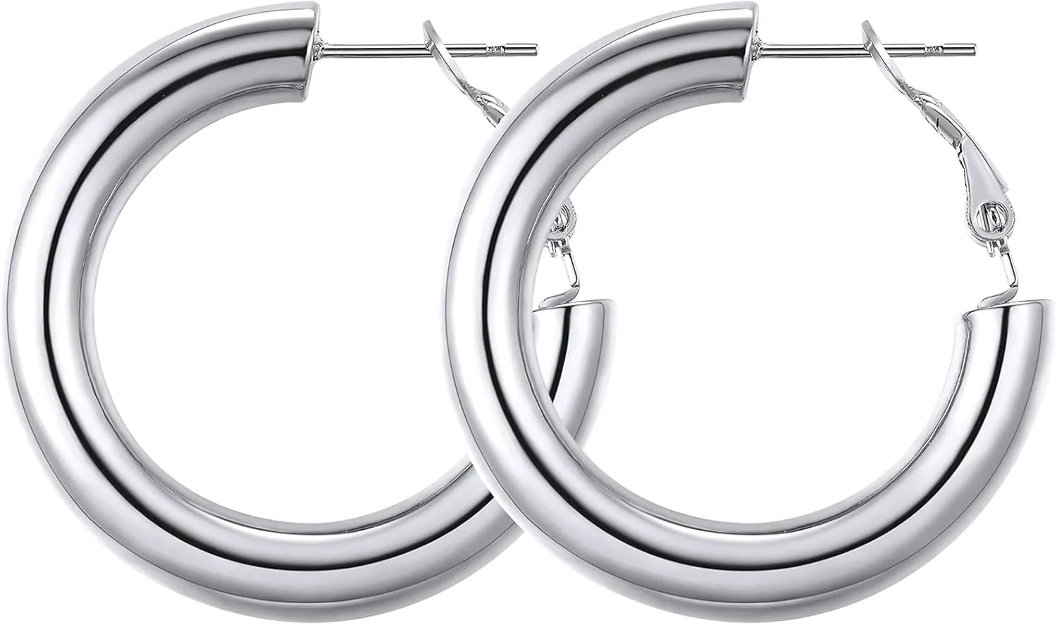 GoldChic Jewelry Stainless Steel Tube Hoop Earrings for Women 30mm/40mm/60mm/80mm,Classic Lightweight Thick Chunky Hollow Round Hoops Hypoallergenic in Rose Gold/Silver/Black Color,with Gift Box