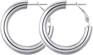 GoldChic Jewelry Stainless Steel Tube Hoop Earrings for Women 30mm/40mm/60mm/80mm,Classic Lightweight Thick Chunky Hollow Round Hoops Hypoallergenic in Rose Gold/Silver/Black Color,with Gift Box