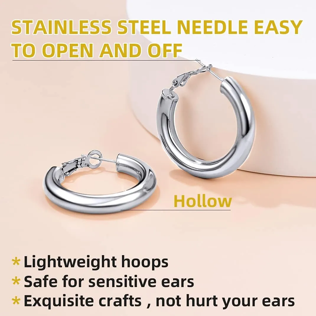 GoldChic Jewelry Stainless Steel Tube Hoop Earrings for Women 30mm/40mm/60mm/80mm,Classic Lightweight Thick Chunky Hollow Round Hoops Hypoallergenic in Rose Gold/Silver/Black Color,with Gift Box