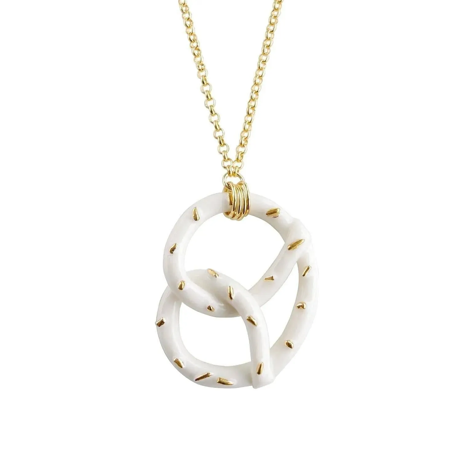 Golden Salted Porcelain Pretzel Pendant Necklace | POPORCELAIN Based in Denmark
