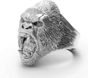 Gorilla Ring for Men, Angry Orangutan Ring Big Monkey Ring, Hip Hop Biker Men's Fashion Domineering Punk Ring, Vint- Animal Ring Jewelry - Men