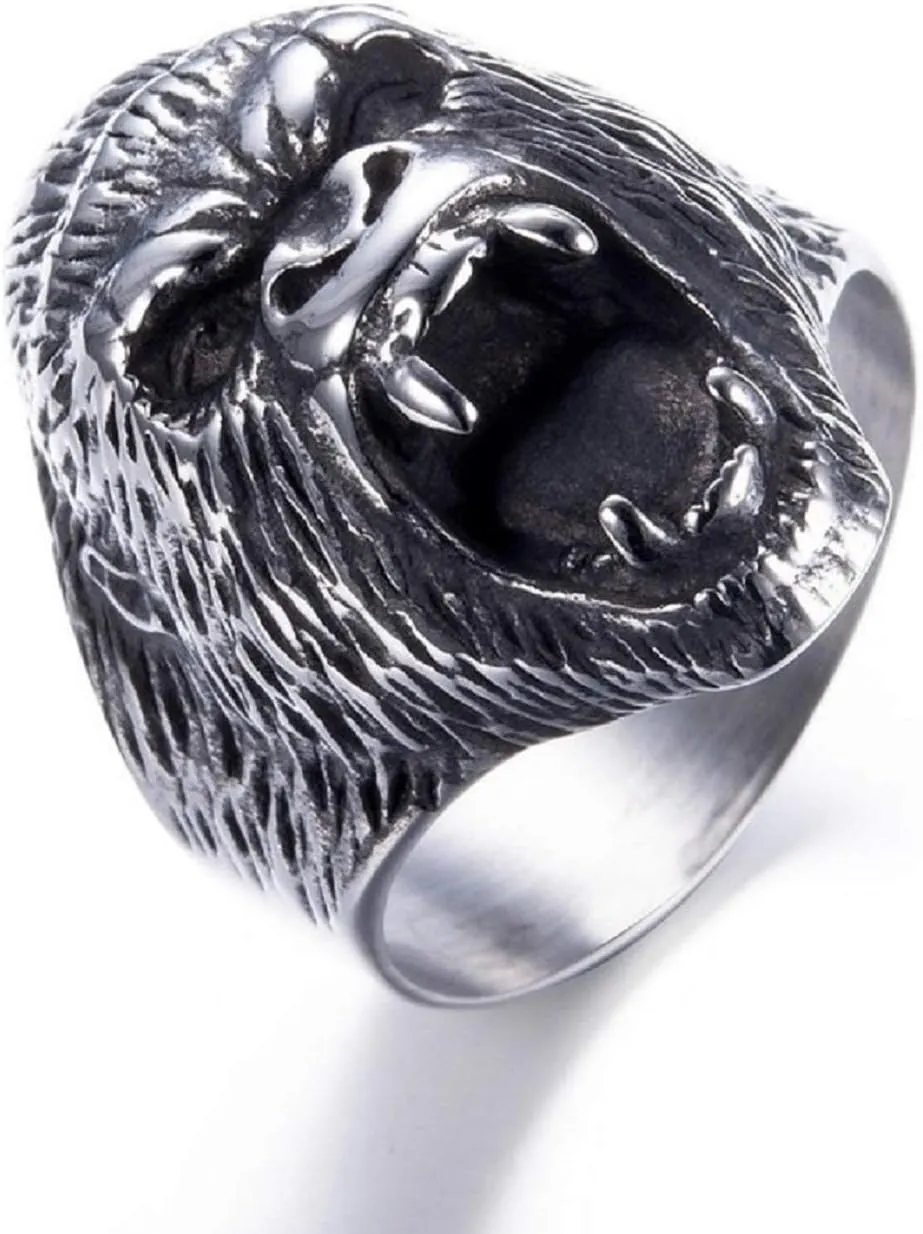 Gorilla Ring for Men, Angry Orangutan Ring Big Monkey Ring, Hip Hop Biker Men's Fashion Domineering Punk Ring, Vint- Animal Ring Jewelry - Men