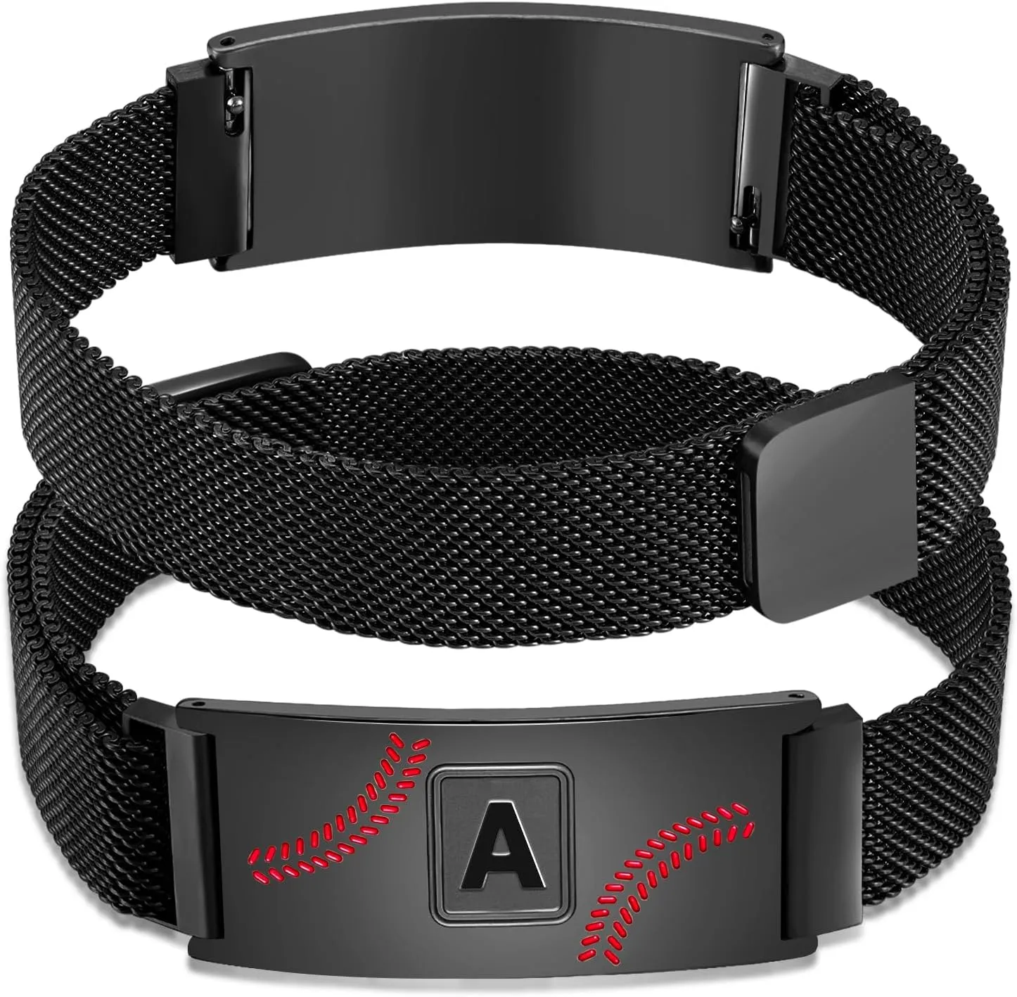 Graduation Gifts for him Baseball Initial Bracelet Black/Sliver/Gold Stainless Steel A-Z Letter Charm Bracelets Adjustable Wristbands Baseball Gifts Idea for Players Team Lovers