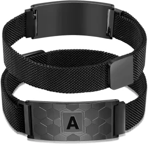 Graduation Gifts for him Soccer Initial Bracelet Black/Sliver/Gold Stainless Steel A-Z Letter Charm Bracelets Adjustable Wristbands Soccer Gifts Idea for Players Team Lovers Men Dad