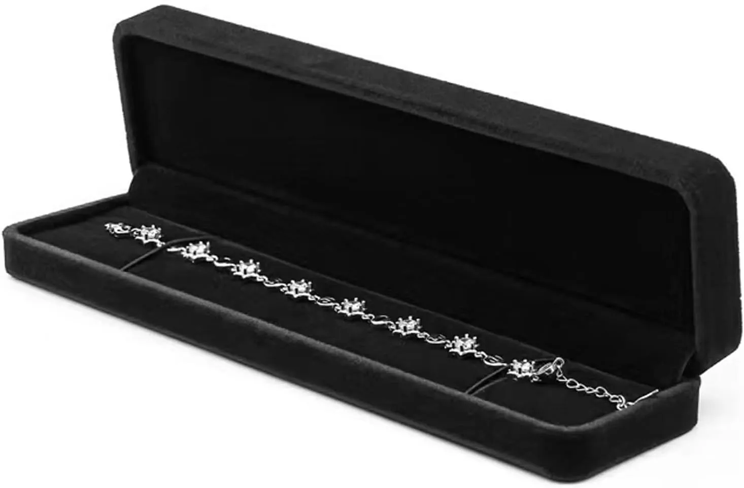 Gray Velvet Long Chain Bracelet Necklace Watch Storage Box Gift Case, Premium Gorgeous Jewelry Display Box for Wedding,Engagement, Proposal, Birthday and Anniversary (Gray)