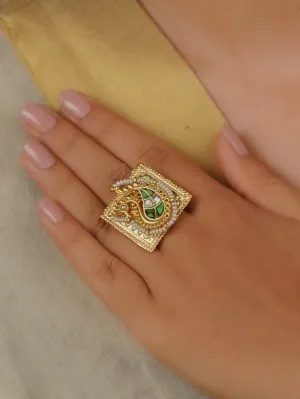 Green Color Gold Plated Mishr Ring - MR-RNG32WGR