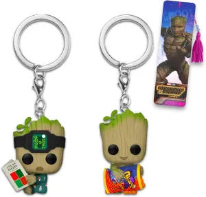 Groot Funko Pop Keychain Set - Bundle of 2 Marvel Keychain Figures of Groot Plus Bookmark | Guardians of the Galaxy Mini Figure Set for Kids, Teens