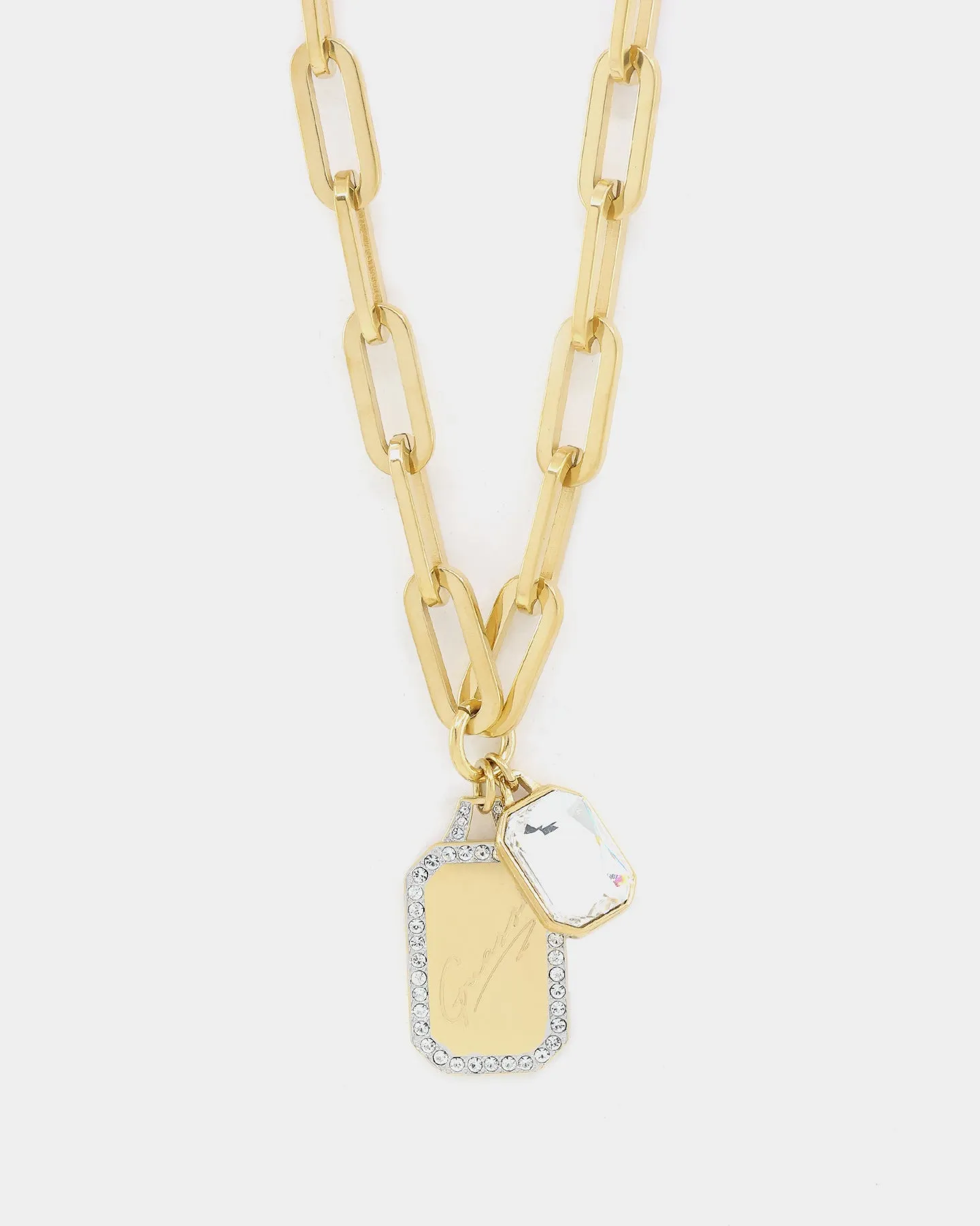 Guess Mainline Women's Single Chain Tag 15-17" Choker Necklace Gold
