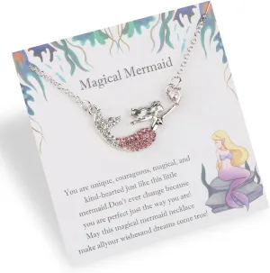 Gzrlyf Magical Mermaid Necklace with Card - Crystal Pendant Jewelry Gift for Mermaid Lovers