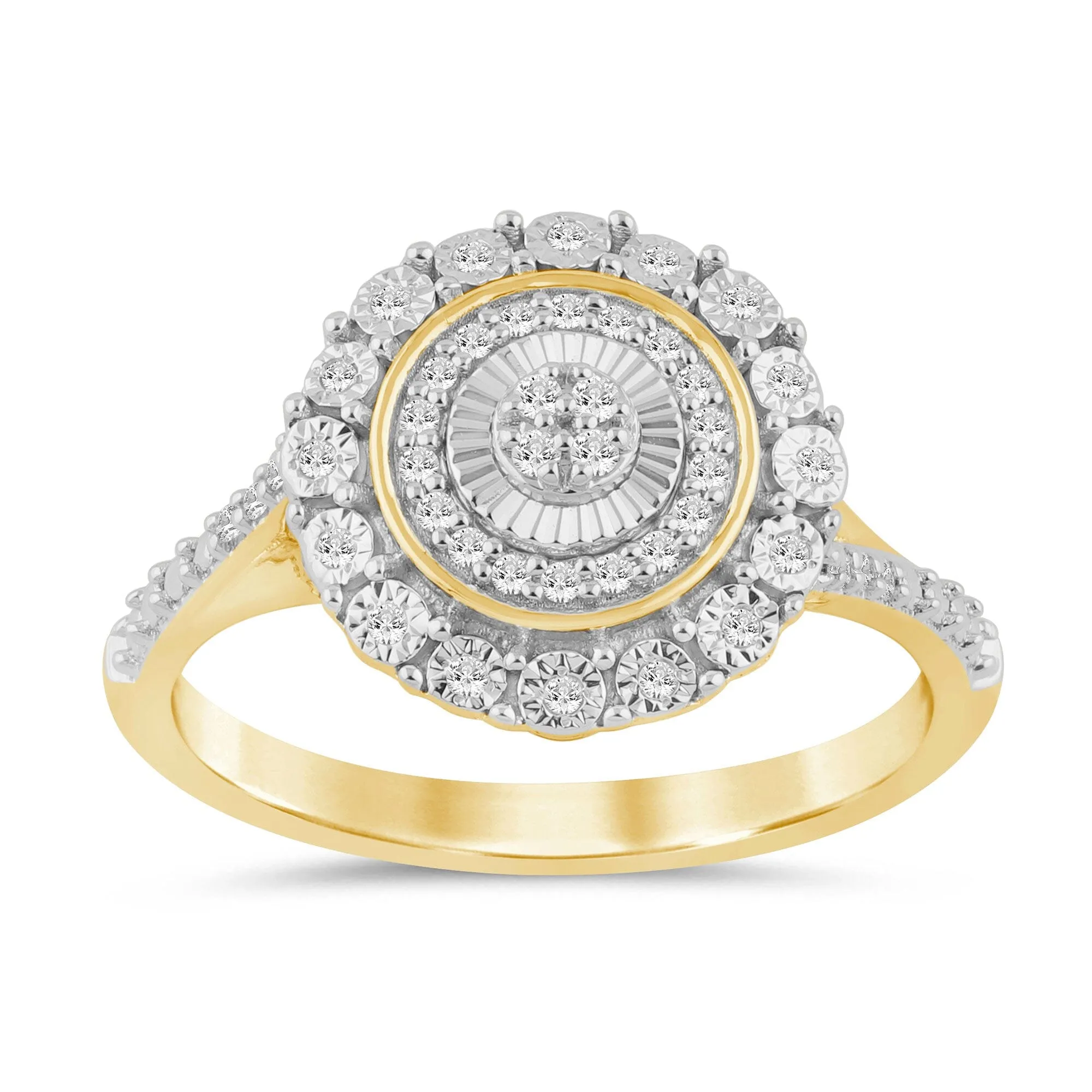 Halo Bezel Ring with 0.15ct of Diamonds in 9ct Yellow Gold