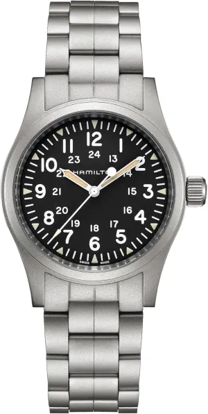 Hamilton Watch Khaki Field Mechanical 38mm Case, Black Dial, Silver Stainless Steel Bracelet (Model: H69439131)