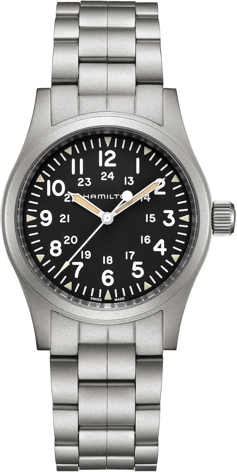 Hamilton Watch Khaki Field Mechanical 38mm Case, Black Dial, Silver Stainless Steel Bracelet (Model: H69439131)