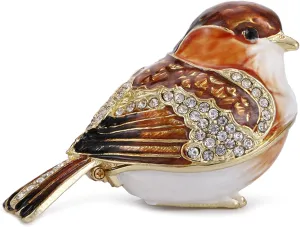 Hand Painted Enamel Goldfinch Bird Trinket Box, Hinged Unique Mini Ring Necklace Jewelry Organizer, Classical Bejeweled Storage, Figurine Collectible Keepsake Home Decor (Goldfinch)