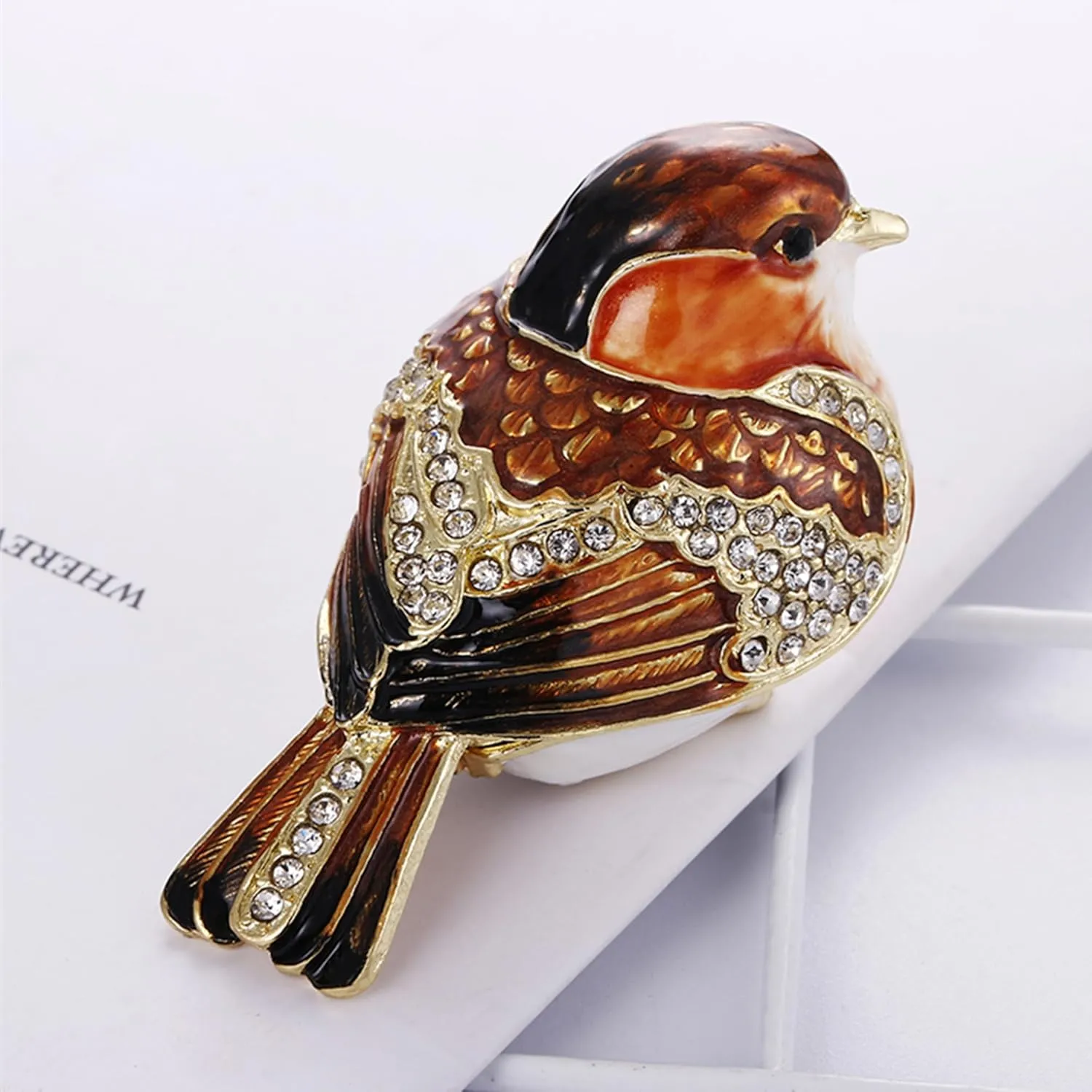 Hand Painted Enamel Goldfinch Bird Trinket Box, Hinged Unique Mini Ring Necklace Jewelry Organizer, Classical Bejeweled Storage, Figurine Collectible Keepsake Home Decor (Goldfinch)